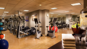Hotel gym with equipment