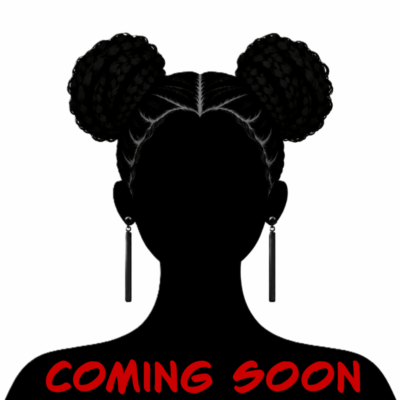Silhouette with braided space buns and “Coming Soon” text.